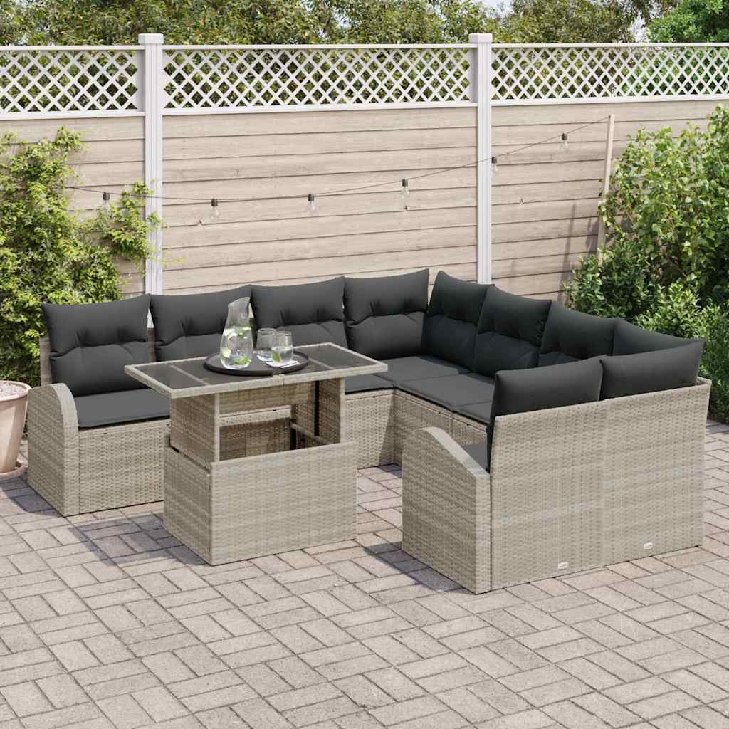 Conjunto de sofá de jardín 9 pcs Gris Claro ratán sintético