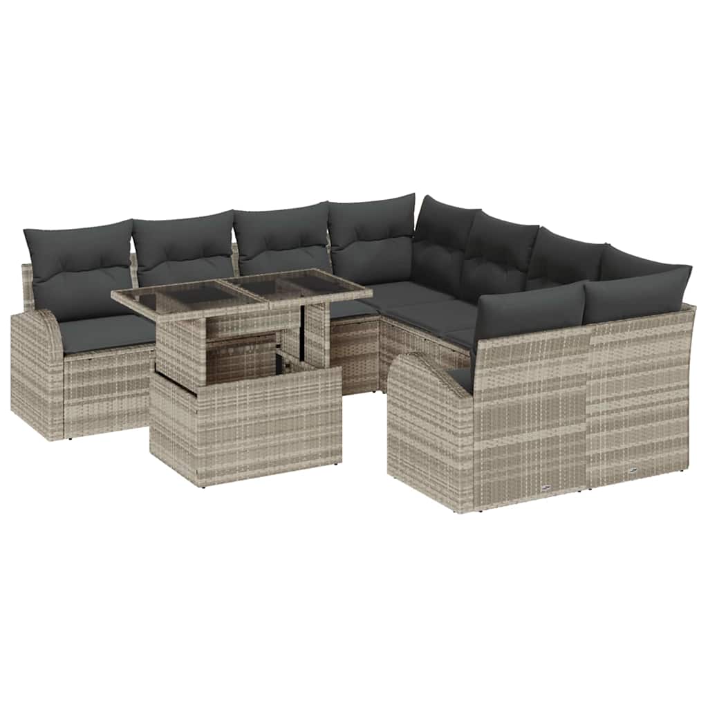 Conjunto de sofá de jardín 9 pcs Gris Claro ratán sintético