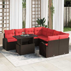 Conjunto de sofá de jardín 9 pcs Marrón ratán sintético