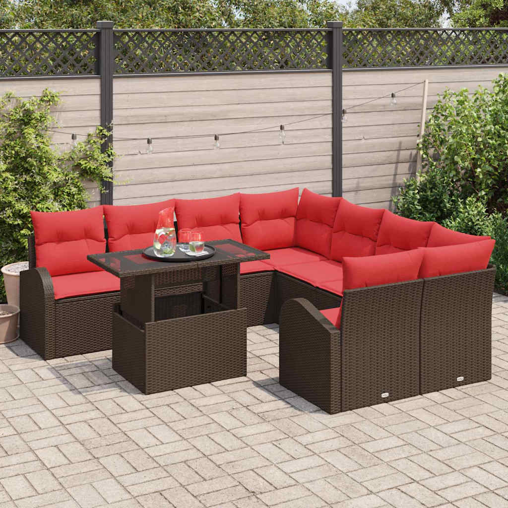 Conjunto de sofá de jardín 9 pcs Marrón ratán sintético