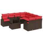Conjunto de sofá de jardín 9 pcs Marrón ratán sintético