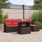 Conjunto de sofá de jardín 6 pcs Marrón ratán sintético
