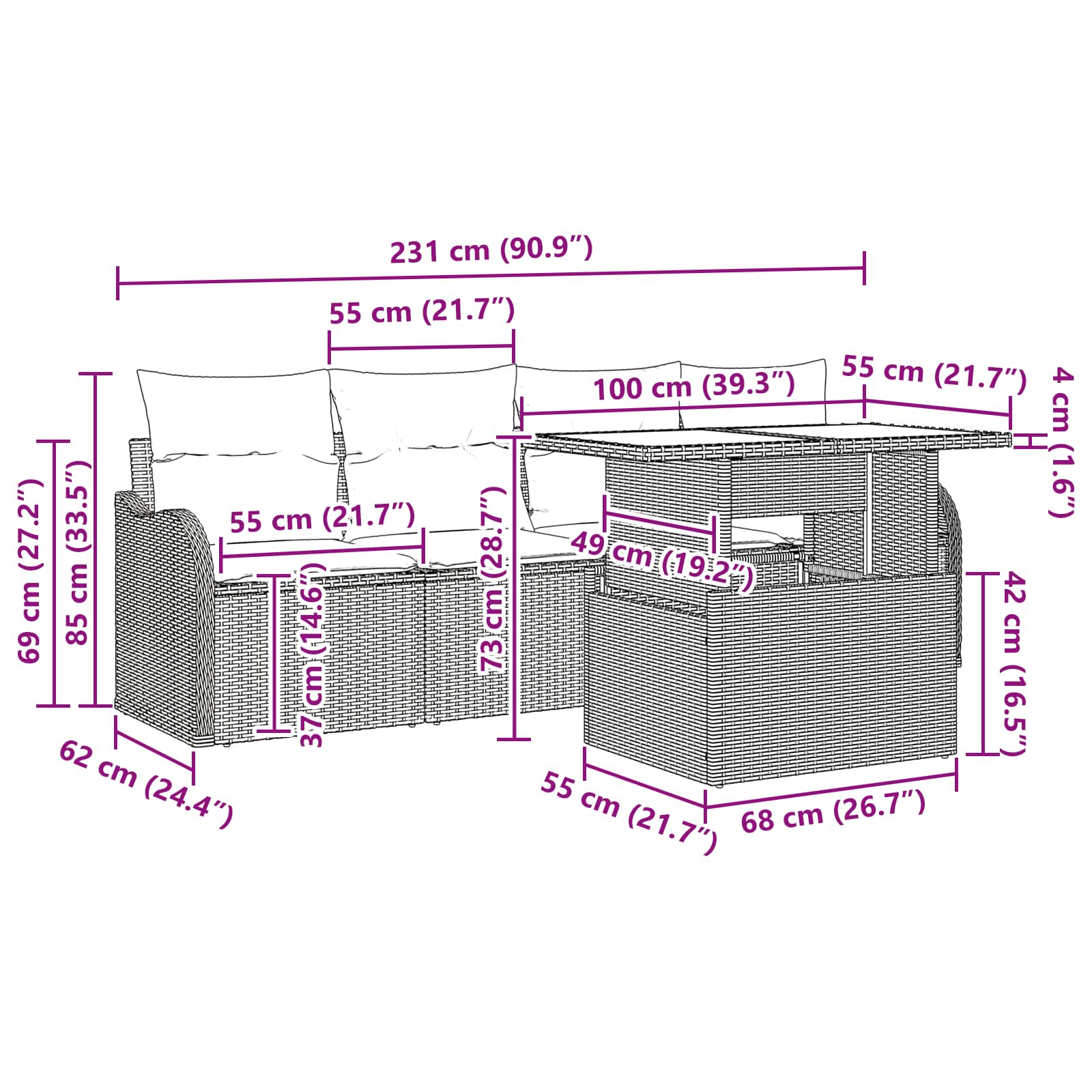 Conjunto de sofá de jardín 6 pcs Marrón ratán sintético