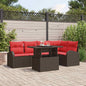 6-piece Patio Sofa Set Brown and Red Poly Rattan