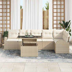 Conjunto de sofá de jardín 7 pcs beige y crema ratán sintético