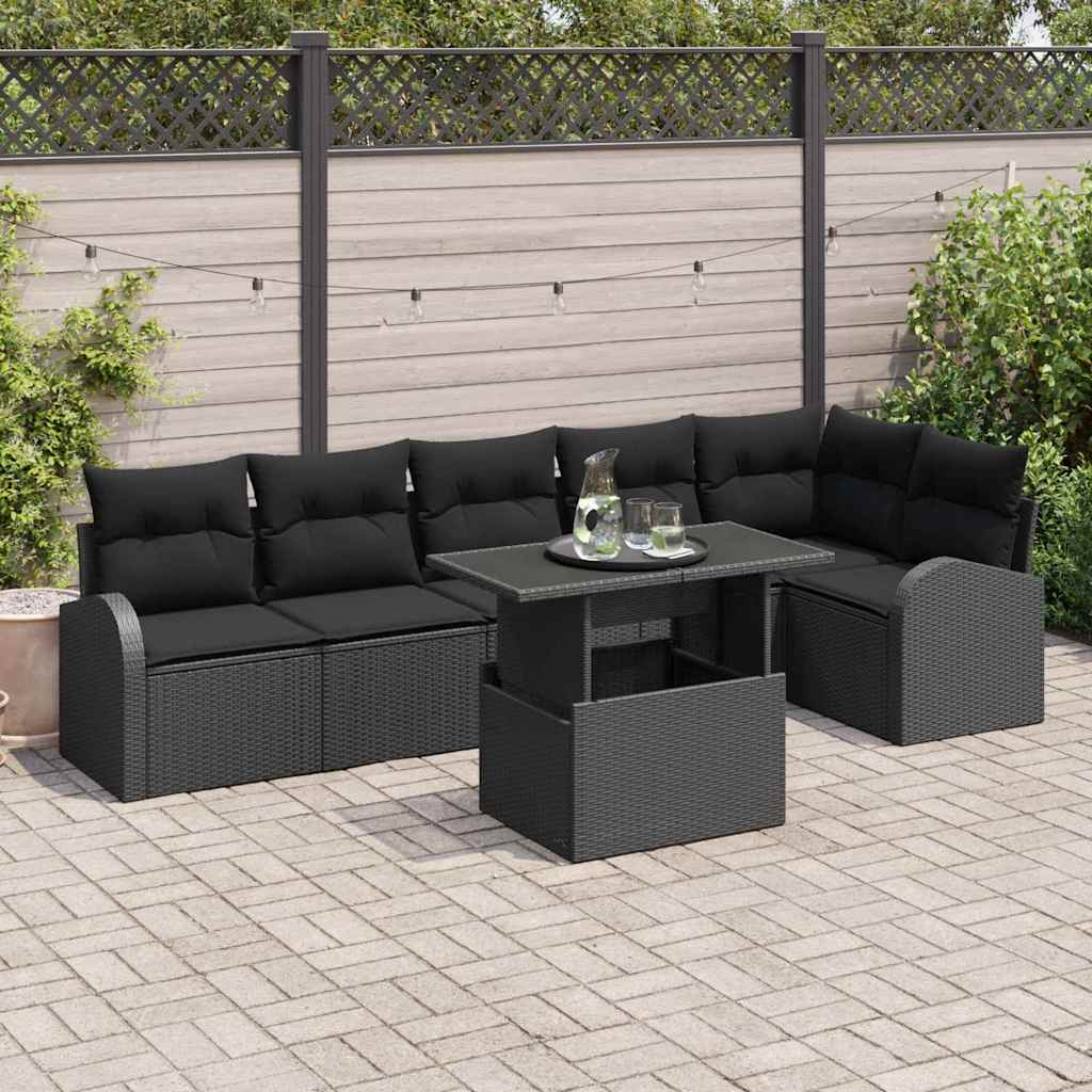 Conjunto de sofá de jardín 7 pcs beige y crema ratán sintético