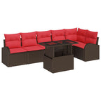 Conjunto de sofá de jardín 7 pcs Marrón y Rojo ratán sintético