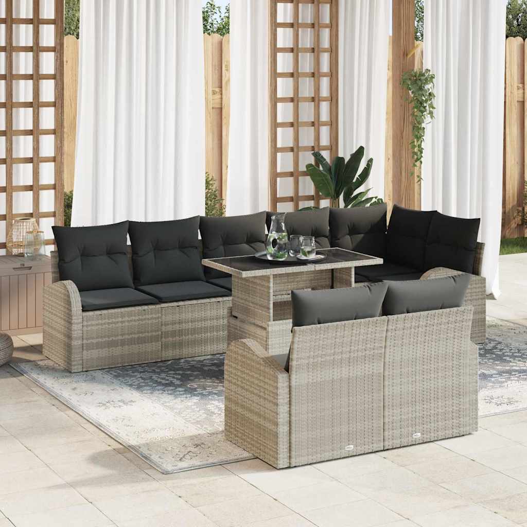 Conjunto de sofá de jardín 8 pcs Negro y crema ratán sintético