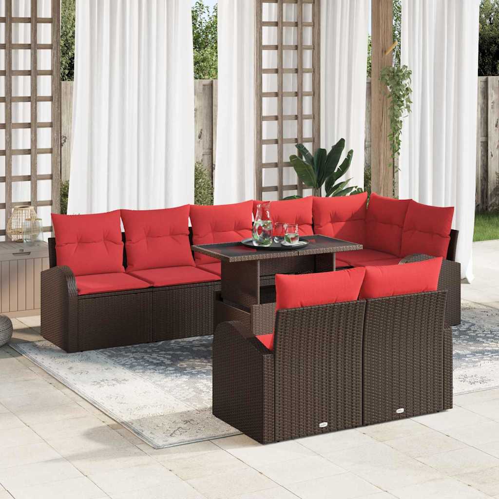 Conjunto de sofá de jardín 9 pcs Marrón Rattan de Poliéster