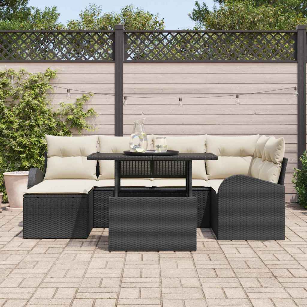 Conjunto de sofá de jardín con cojín 7 pcs Negro y crema