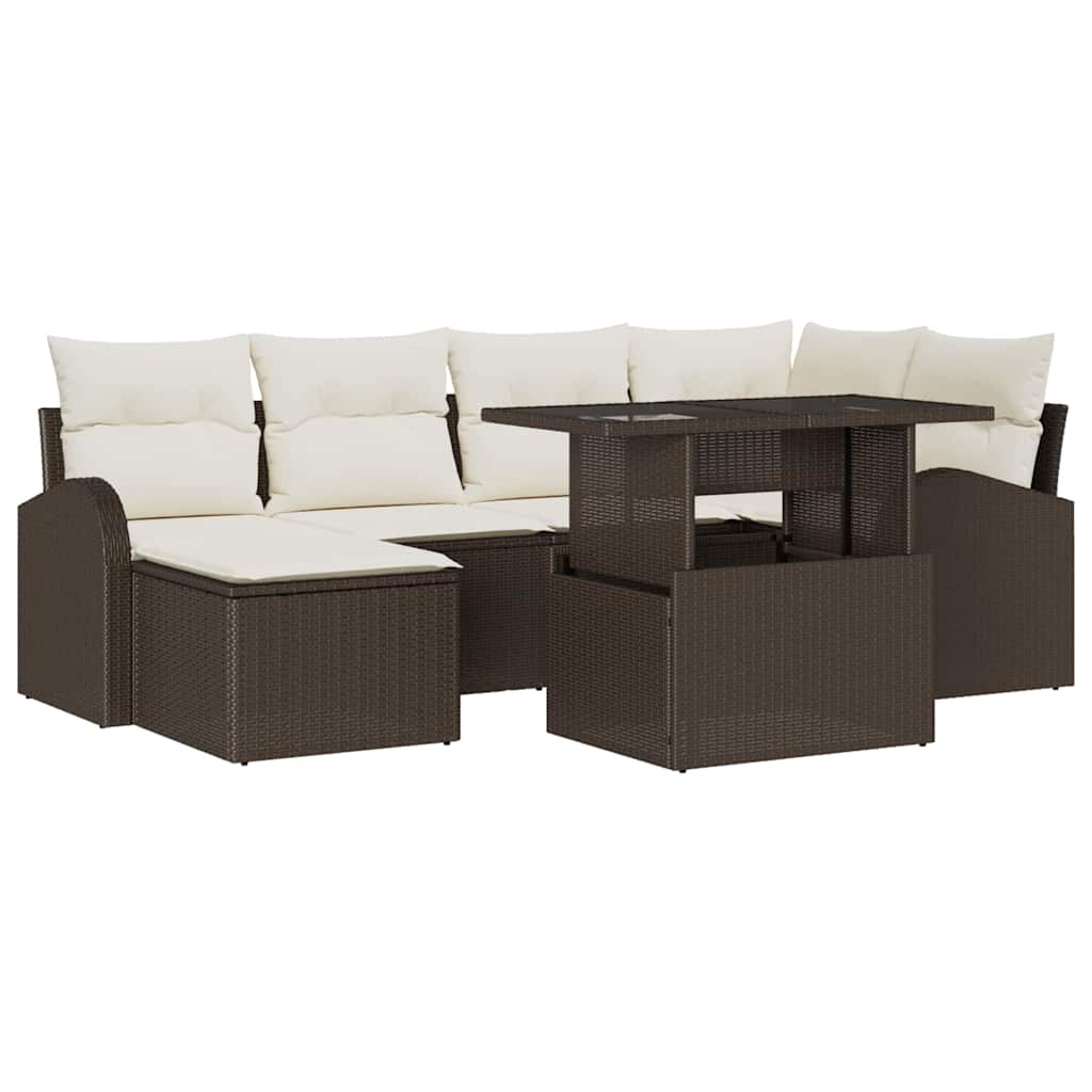 Conjunto de sofá de jardín con cojín 7 pcs Marrón y crema