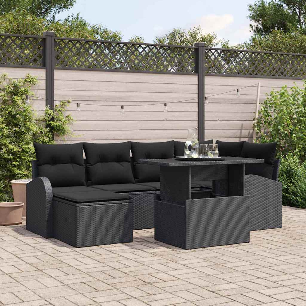 Conjunto de sofá de jardín con cojín 7 pcs Marrón y crema
