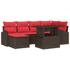 Conjunto de sofá de jardín 7 pcs Marrón y Rojo ratán sintético