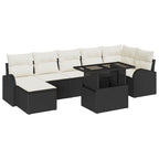 Conjunto de sofá de jardín 8 pcs Negro y crema ratán sintético