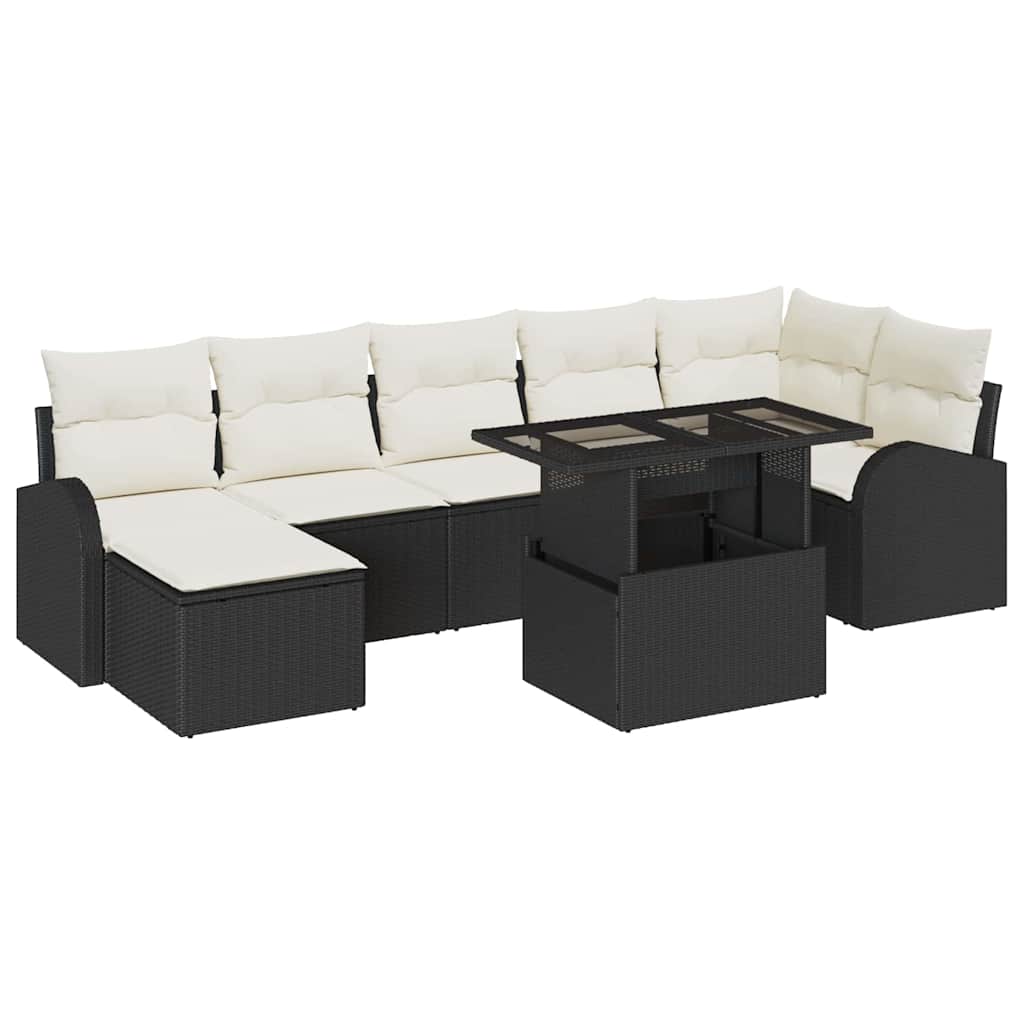 Conjunto de sofá de jardín 8 pcs Negro y crema ratán sintético