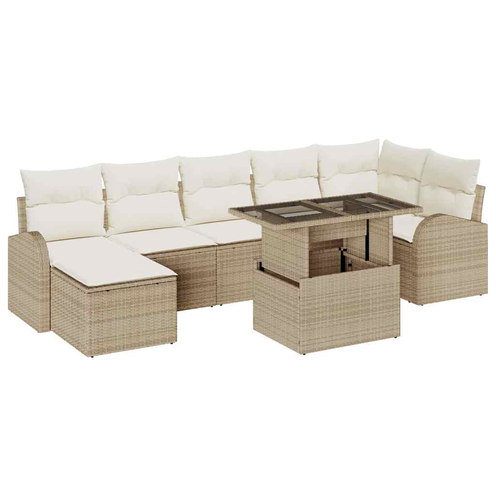 Conjunto de sofá de jardín 8 pcs Beige y Crema ratán sintético