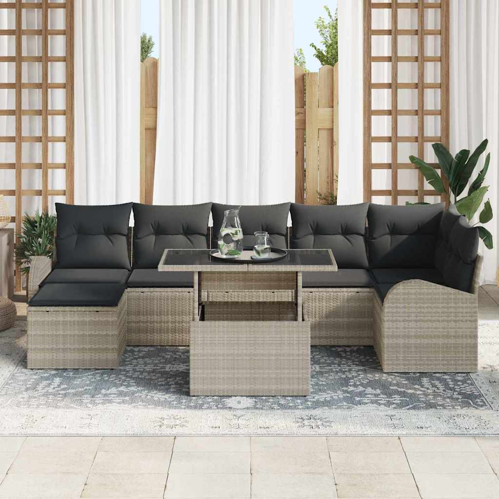 Conjunto de sofá de jardín 8 pcs Gris Claro ratán sintético