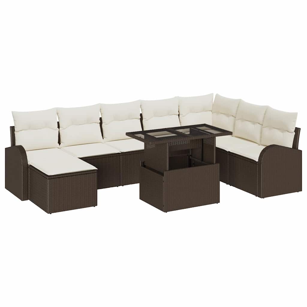Conjunto de sofá de jardín con cojín 9 pcs Marrón y crema