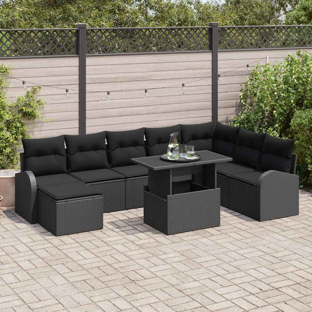 Conjunto de sofás de jardim com almofadões 9 pcs Castanho e creme