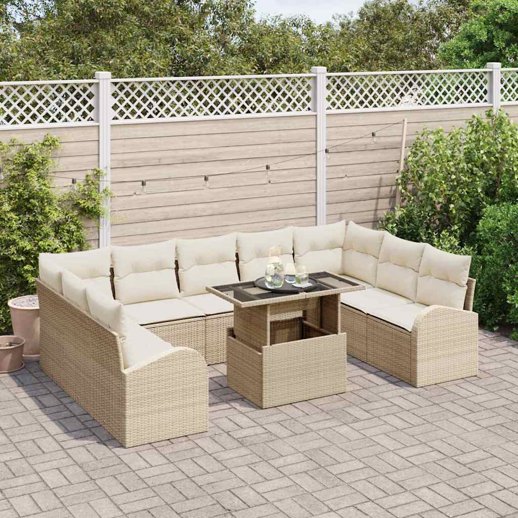 Conjunto de sofá de jardín 10 pcs Beige y Crema ratán sintético