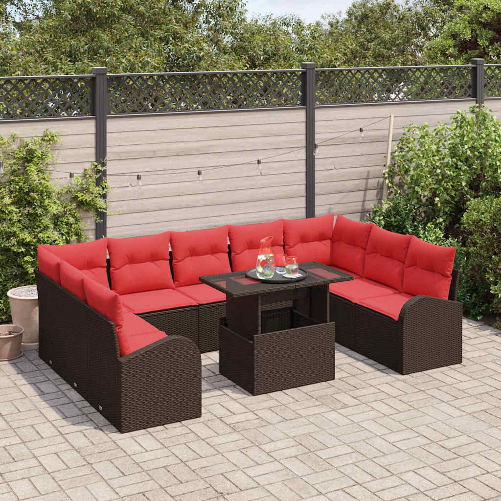 Conjunto de sofá de jardín 10 pcs Marrón ratán sintético