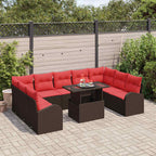 Conjunto de sofá de jardín 10 pcs Marrón ratán sintético