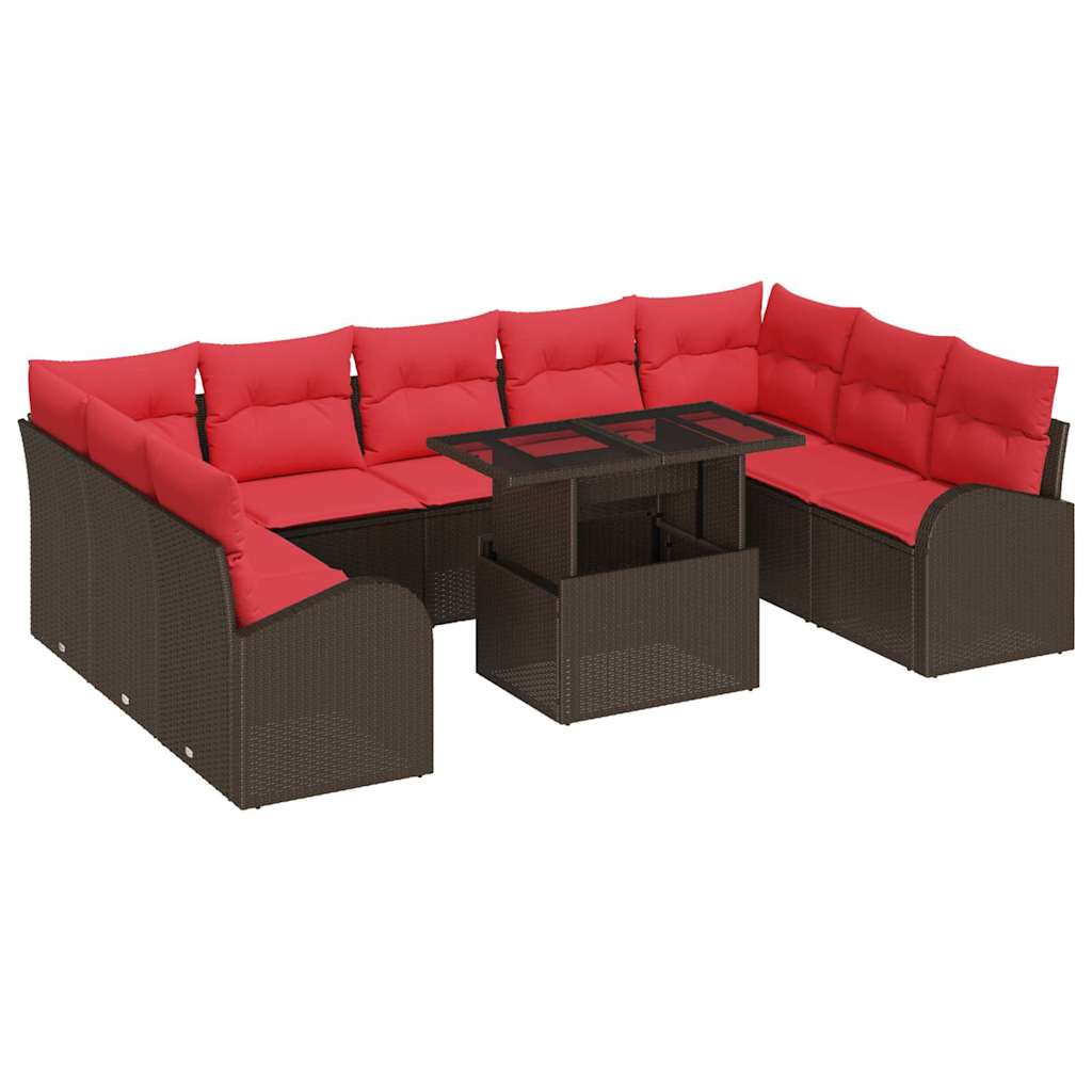 Conjunto de sofá de jardín 10 pcs Marrón ratán sintético