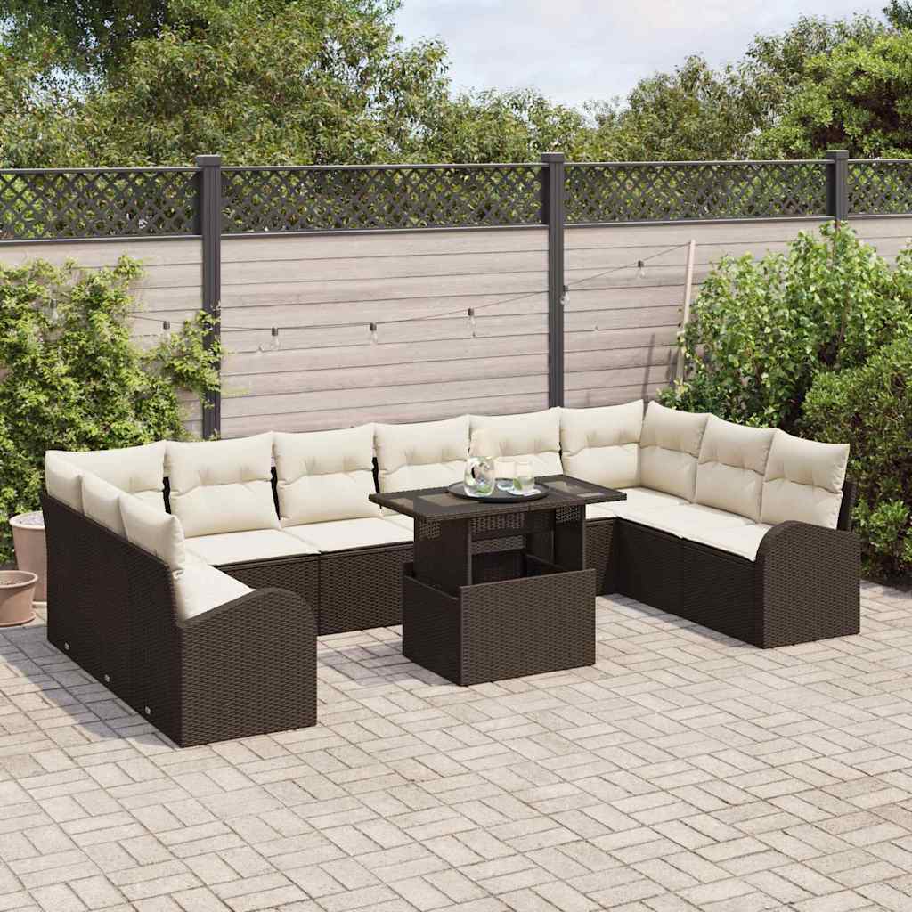Conjunto de sofá de jardín con almohada 11 pcs Marrón y crema