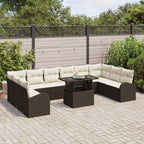 Conjunto de sofá de jardín con almohada 11 pcs Marrón y crema