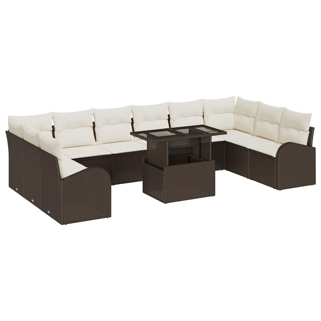 Conjunto de sofá de jardín con almohada 11 pcs Marrón y crema
