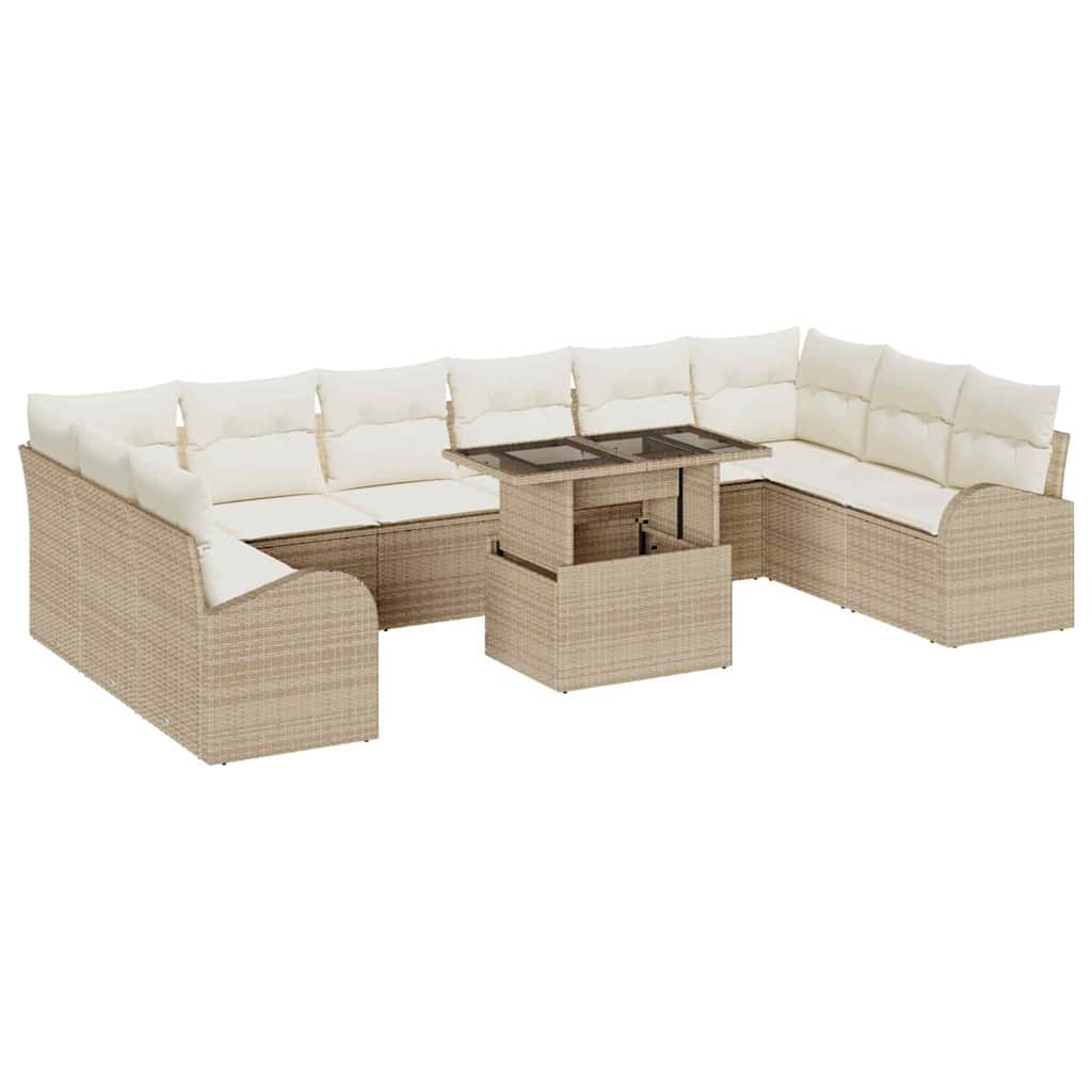 Conjunto de sofá de jardín 11 pcs Beige y Crema ratán sintético