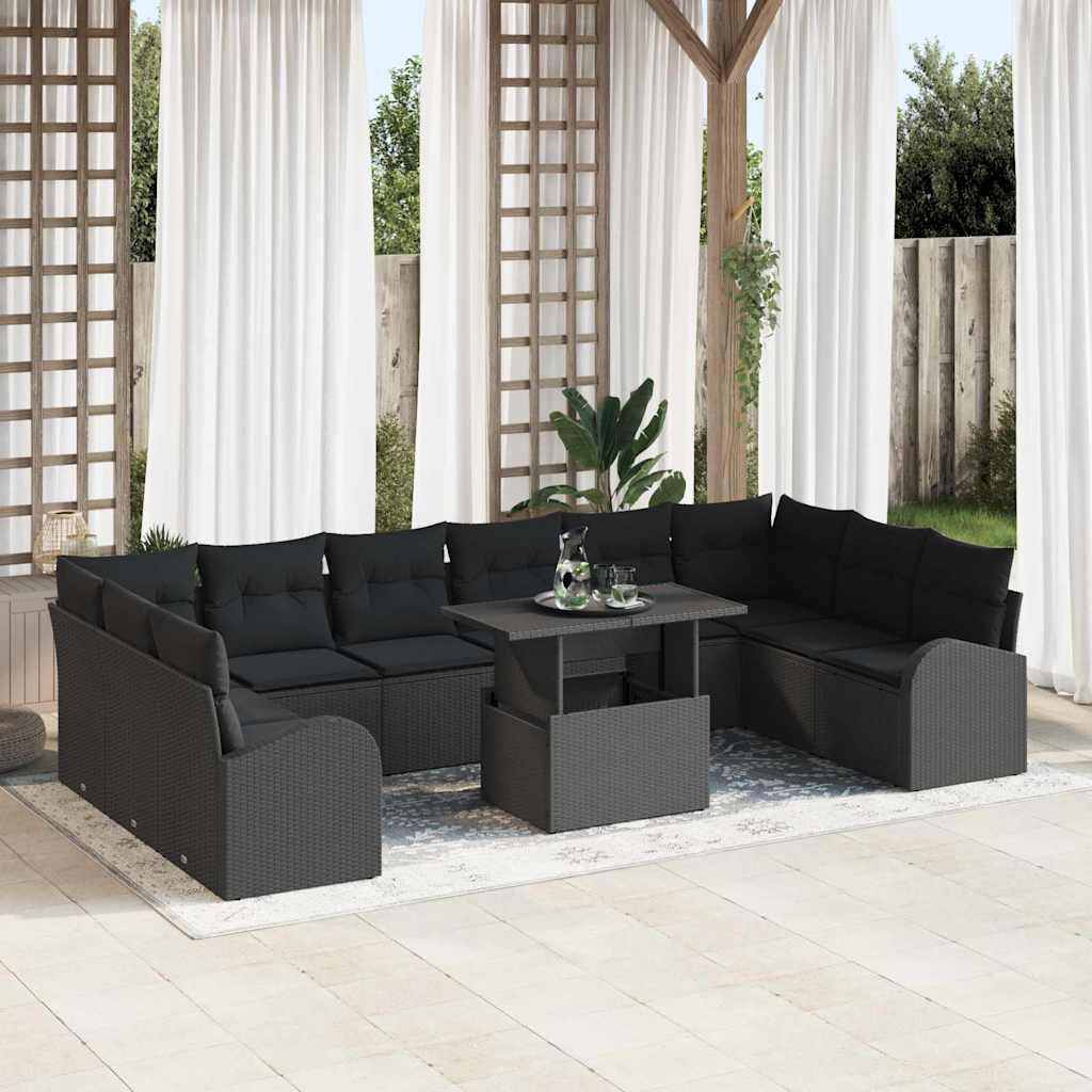 Conjunto de sofá de jardín 11 pcs Beige y Crema ratán sintético