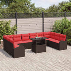 Conjunto de sofá de jardín 11 pcs Marrón ratán sintético