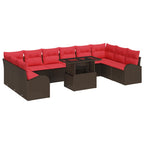 Conjunto de sofá de jardín 11 pcs Marrón ratán sintético