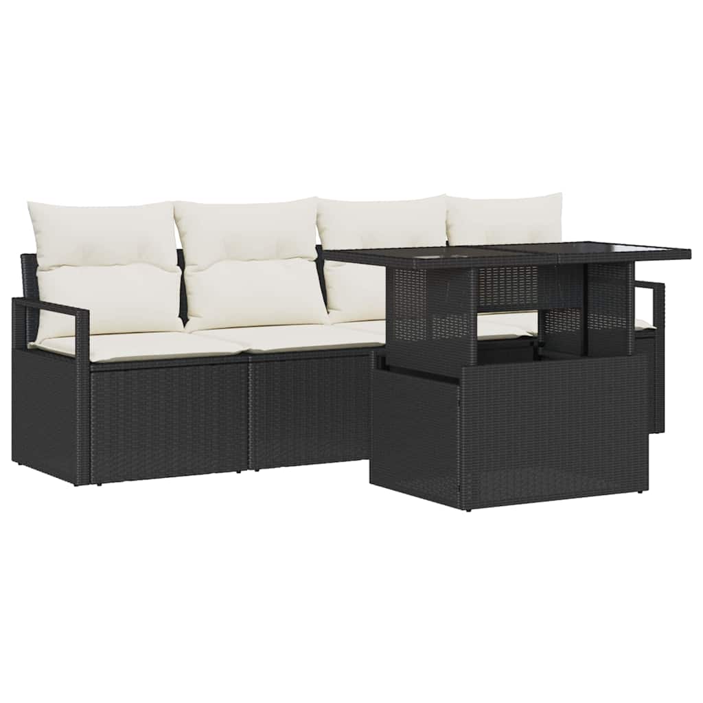 Conjunto de sofá de jardín 5 pcs Negro y crema ratán sintético