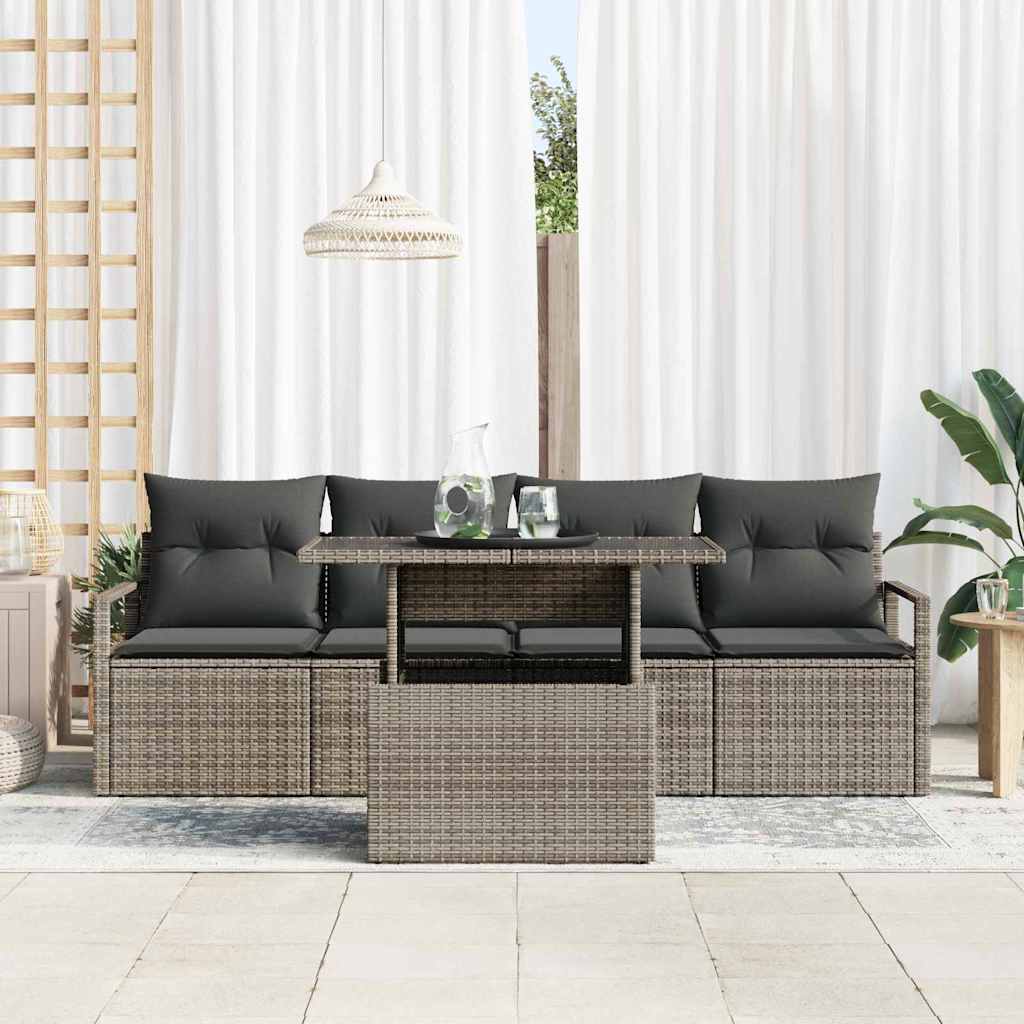 Conjunto de sofá de jardín 5 pcs Gris ratán sintético