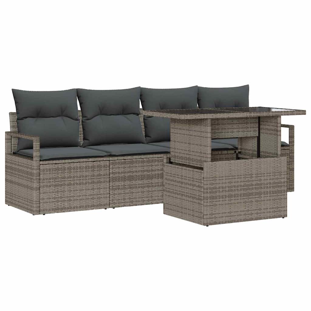 Conjunto de sofá de jardín 5 pcs Gris ratán sintético