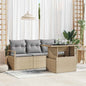Conjunto de sofá de jardim 5 pcs Bege vime sintético