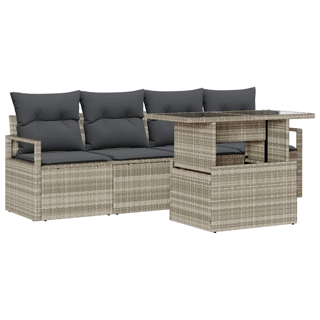 Conjunto de sofá de jardín 5 pcs Luz ratán sintético
