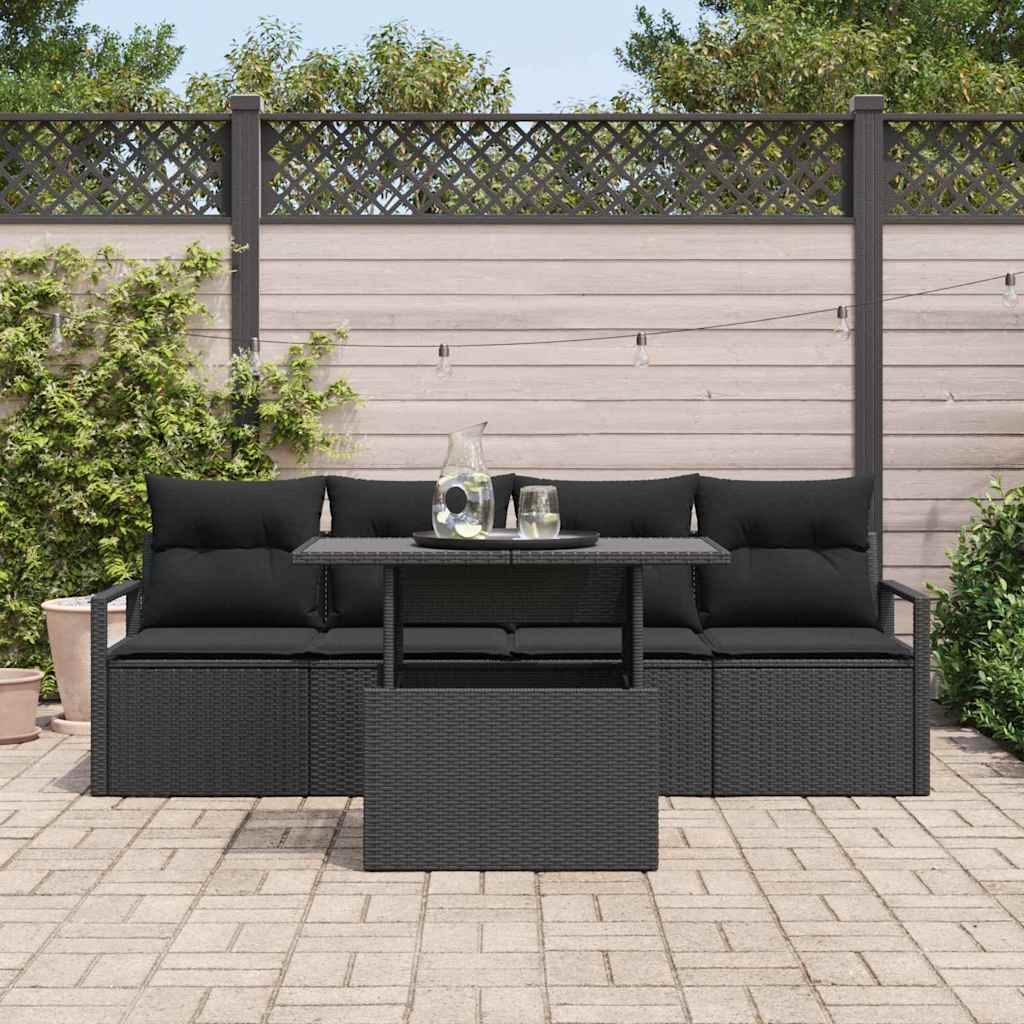 Conjunto de sofá de jardín 5 pcs Negro ratán sintético