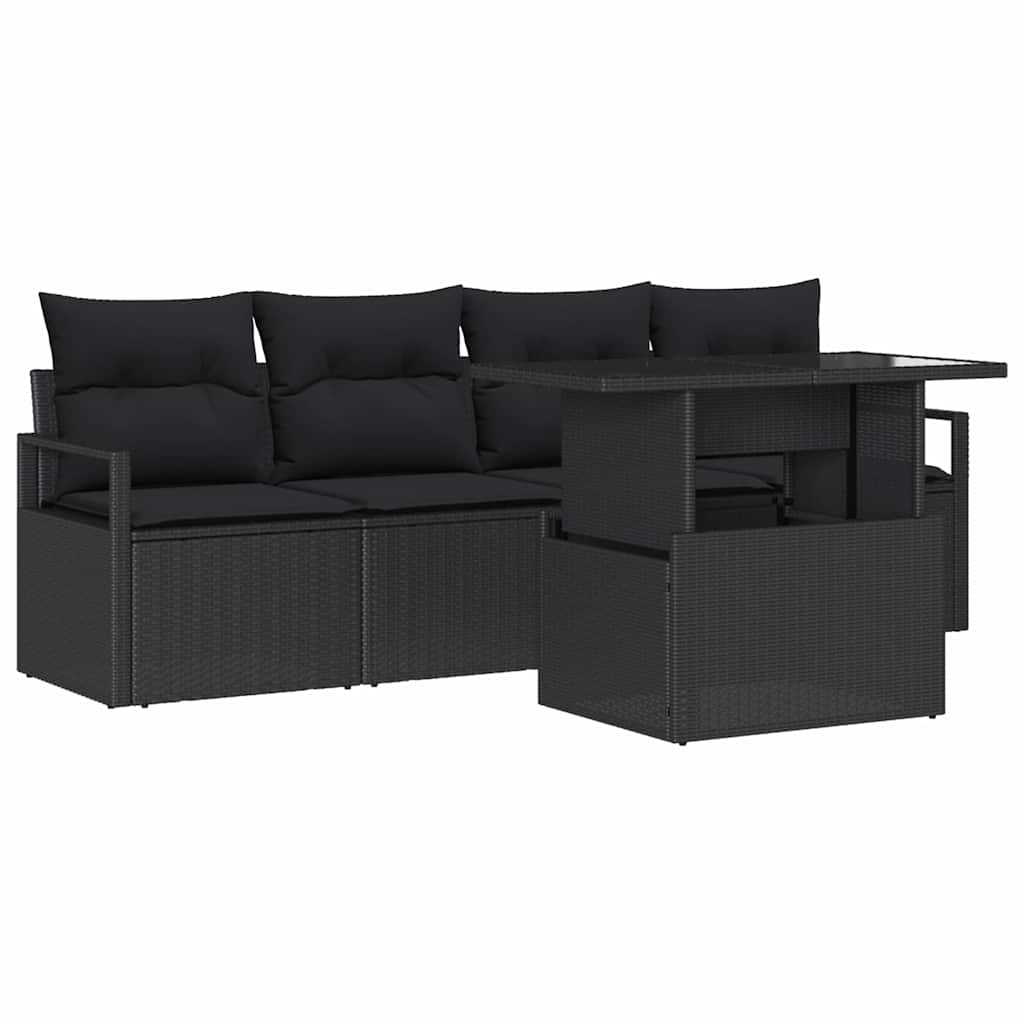 Conjunto de sofá de jardín 5 pcs Negro ratán sintético