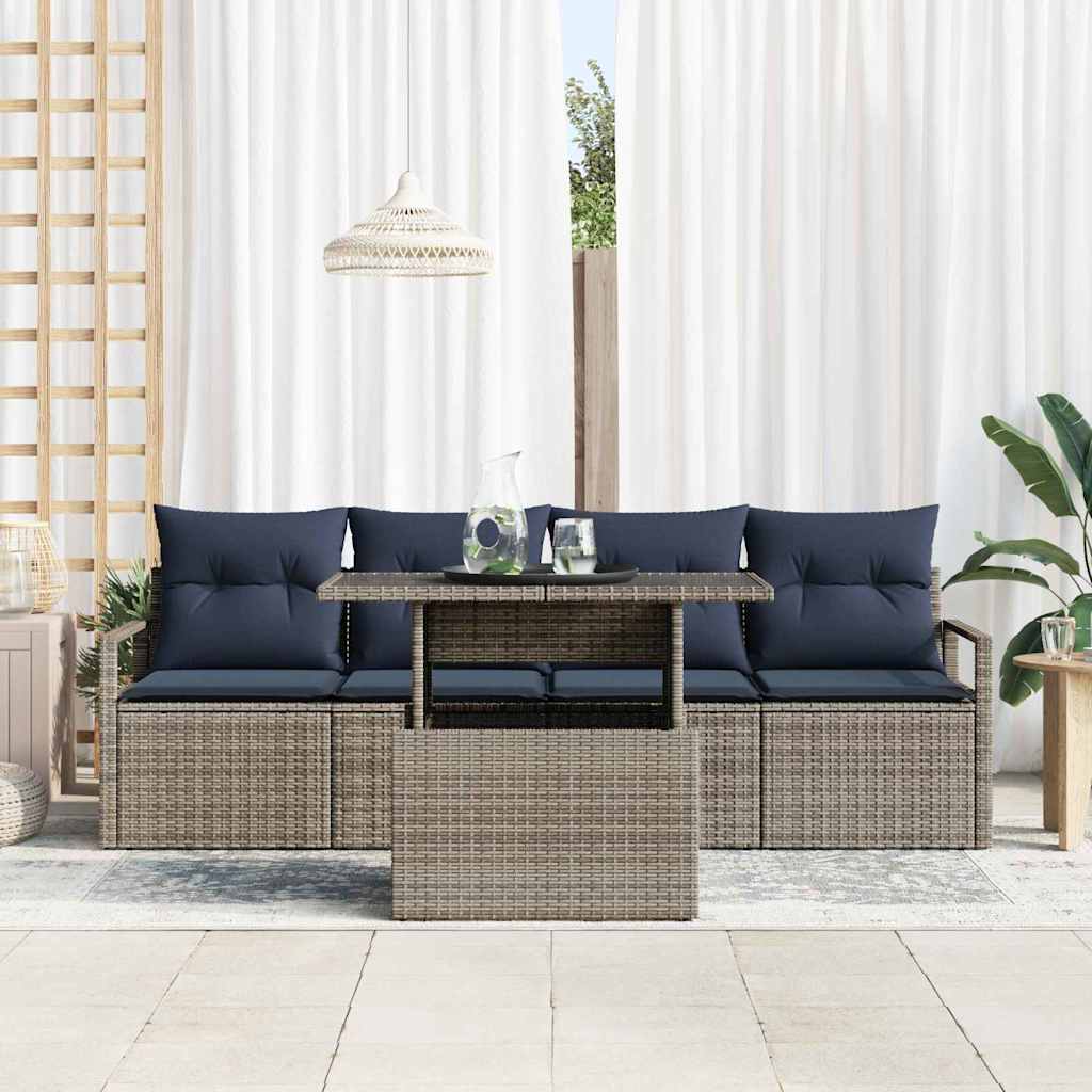 Conjunto de sofá de jardín 5 pcs Gris ratán sintético