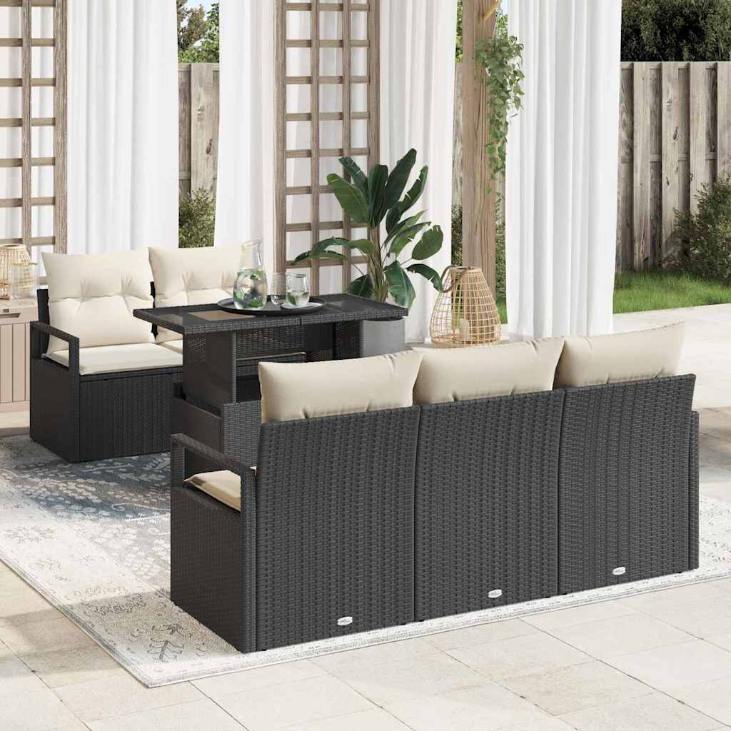 Conjunto de sofá de jardín 6 pcs Negro ratán sintético