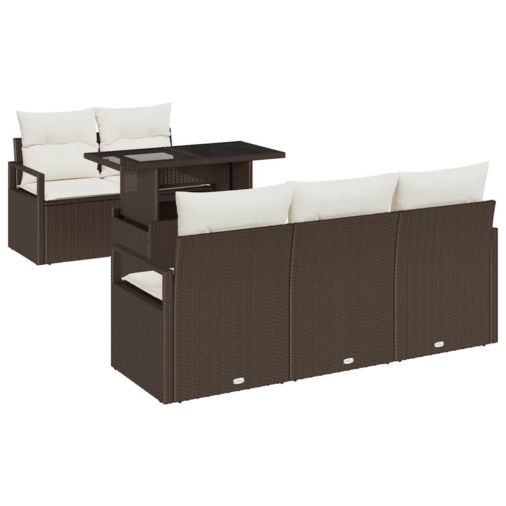 Conjunto de sofá de jardín 6 pcs Marrón y crema ratán sintético