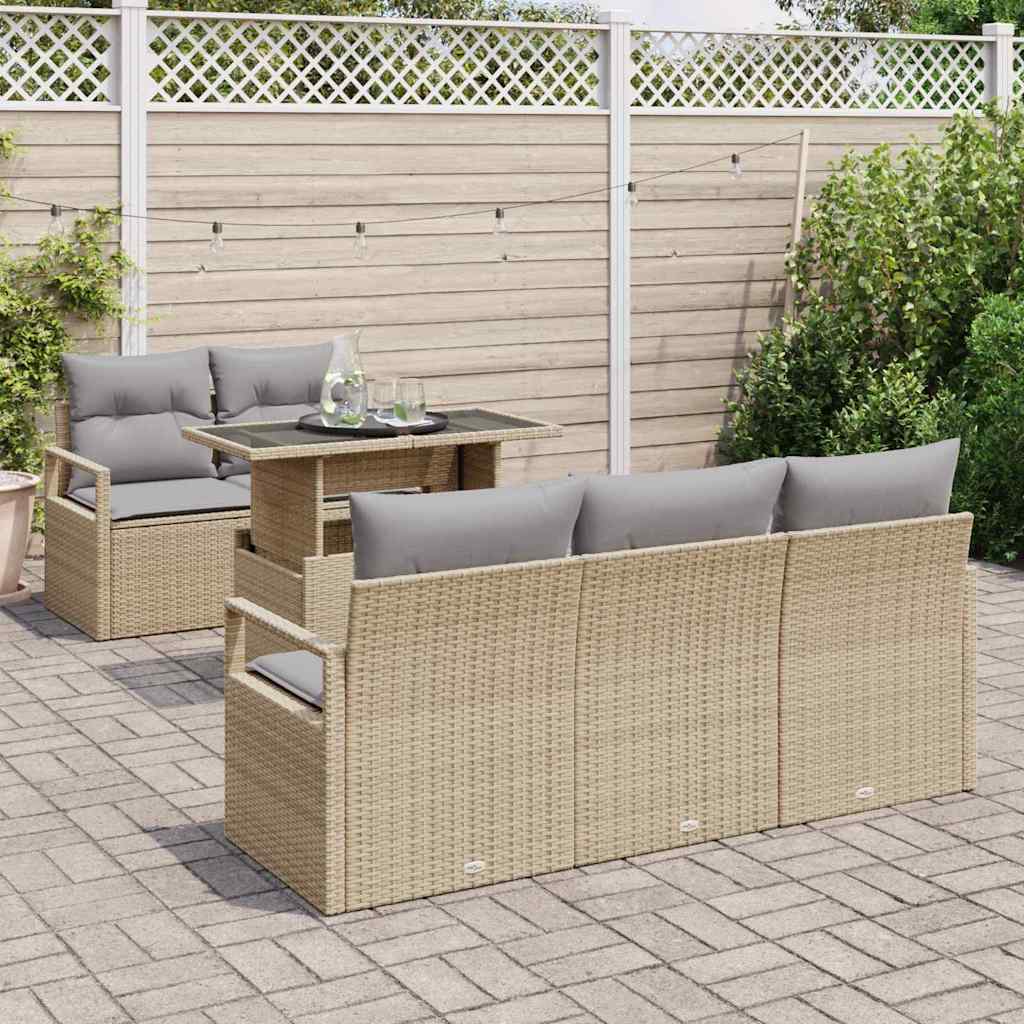 Conjunto de sofá de jardín 6 pcs Beige y Gris Claro