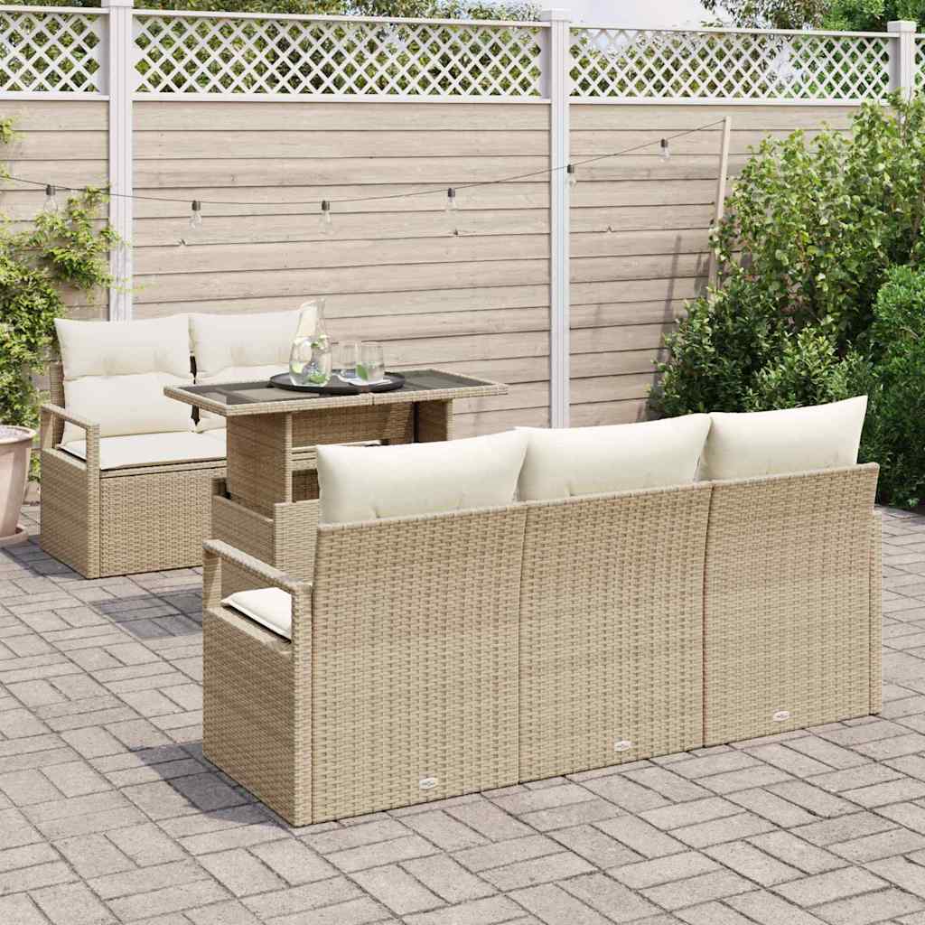 Conjunto de sofá de jardín 6 pcs Beige y Crema ratán sintético