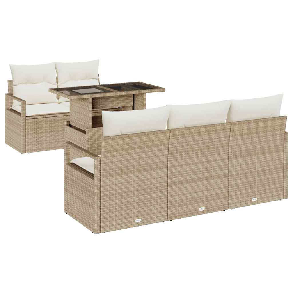 Conjunto de sofá de jardín 6 pcs Beige y Crema ratán sintético