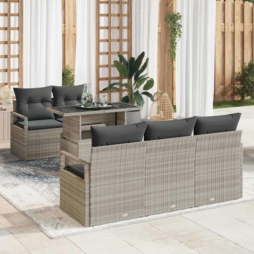 Conjunto de sofá de jardín 6 pcs Gris Claro ratán sintético