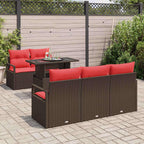 Conjunto de sofá de jardín 6 pcs Marrón y Rojo ratán sintético