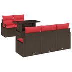 Conjunto de sofá de jardín 6 pcs Marrón y Rojo ratán sintético